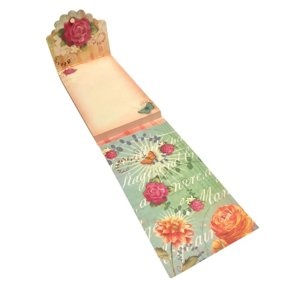 Punch Studio Embellished Long Notepad: Magenta Floral Bird (95145)